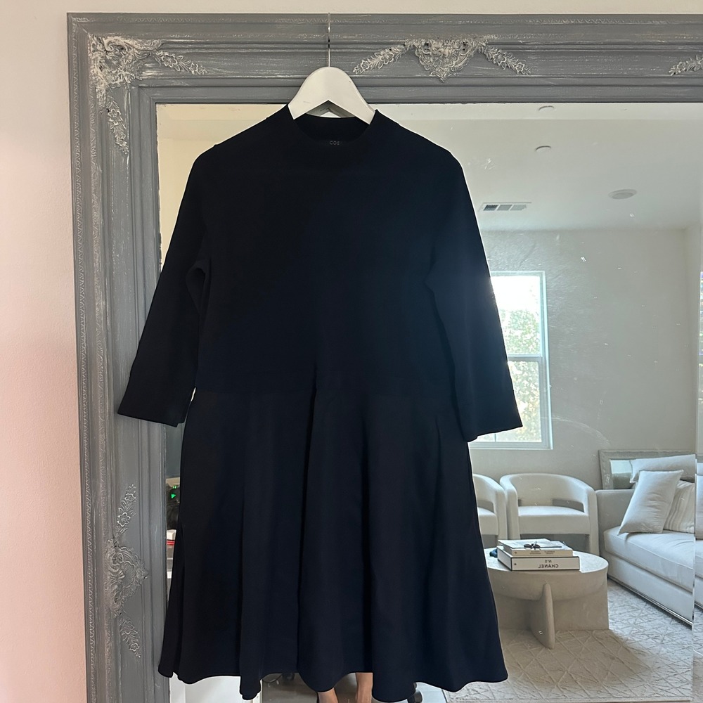 COS Long Sleeve Knitted Sweater Dress With Woven Skirt A-Line Minimalist Small - Picture 6 of 12